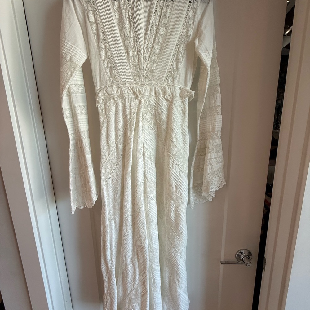 LoveShackFancy 100% cotton Weil Lace Inset Maxi Dress White 00 - Picture 5 of 9